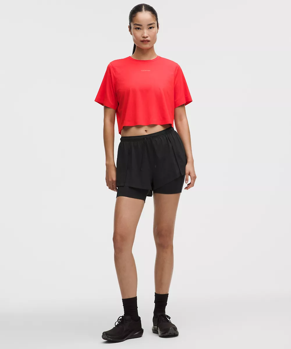 Short de running léger 2-en-1 taille haute — Black, view 1