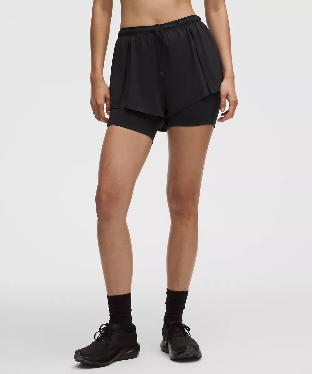 Short de running léger 2-en-1 taille haute — Black, view 2