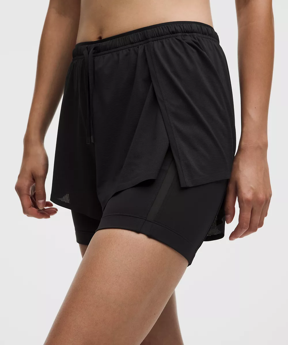 Short de running léger 2-en-1 taille haute — Black, view 5