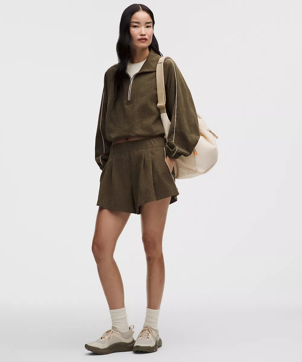 Short plissé taille haute WovenAir en seersucker 3.5" — Olive Brown/Olive Brown, view 1