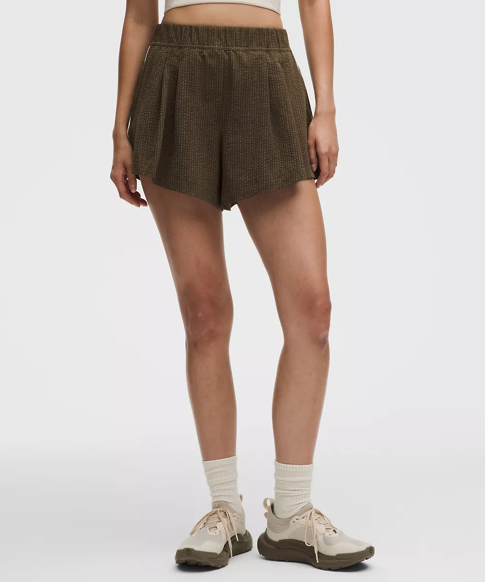 Short plissé taille haute WovenAir en seersucker 3.5" — Olive Brown/Olive Brown, view 2