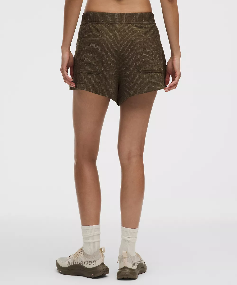 Short plissé taille haute WovenAir en seersucker 3.5" — Olive Brown/Olive Brown, view 3