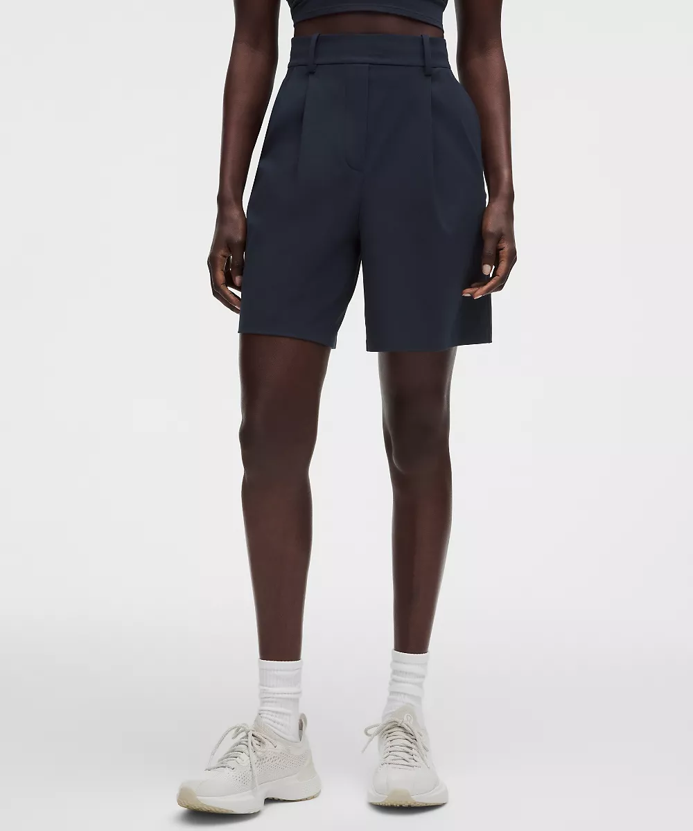 Short plissé Daydrift taille haute 7" — True Navy, view 1