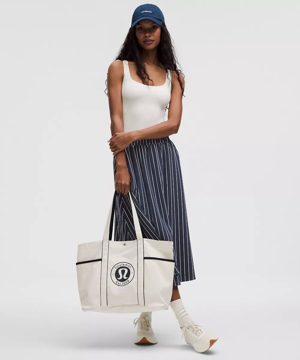 Jupe midi tissée extensible à taille froncée — Upright Stripe Max Light Ivory Club Blue, view 2