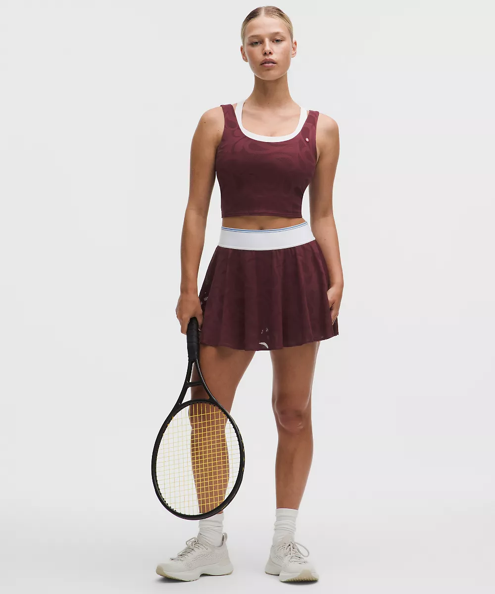 Jupe de tennis taille haute en mesh paisley — Burgundy Bay/White/Prep Blue, view 1