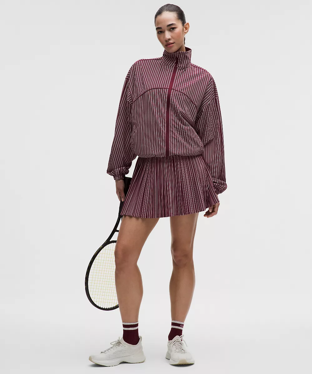 Jupe de tennis à plis fins taille haute — Twice Stripe Vertical Burgundy Bay White/Burgundy Bay, view 1