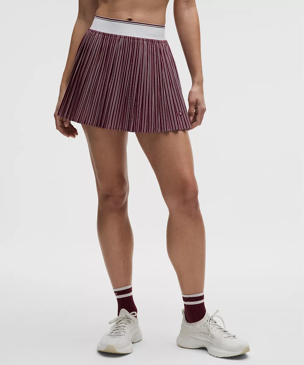 Jupe de tennis à plis fins taille haute — Twice Stripe Vertical Burgundy Bay White/Burgundy Bay, view 2