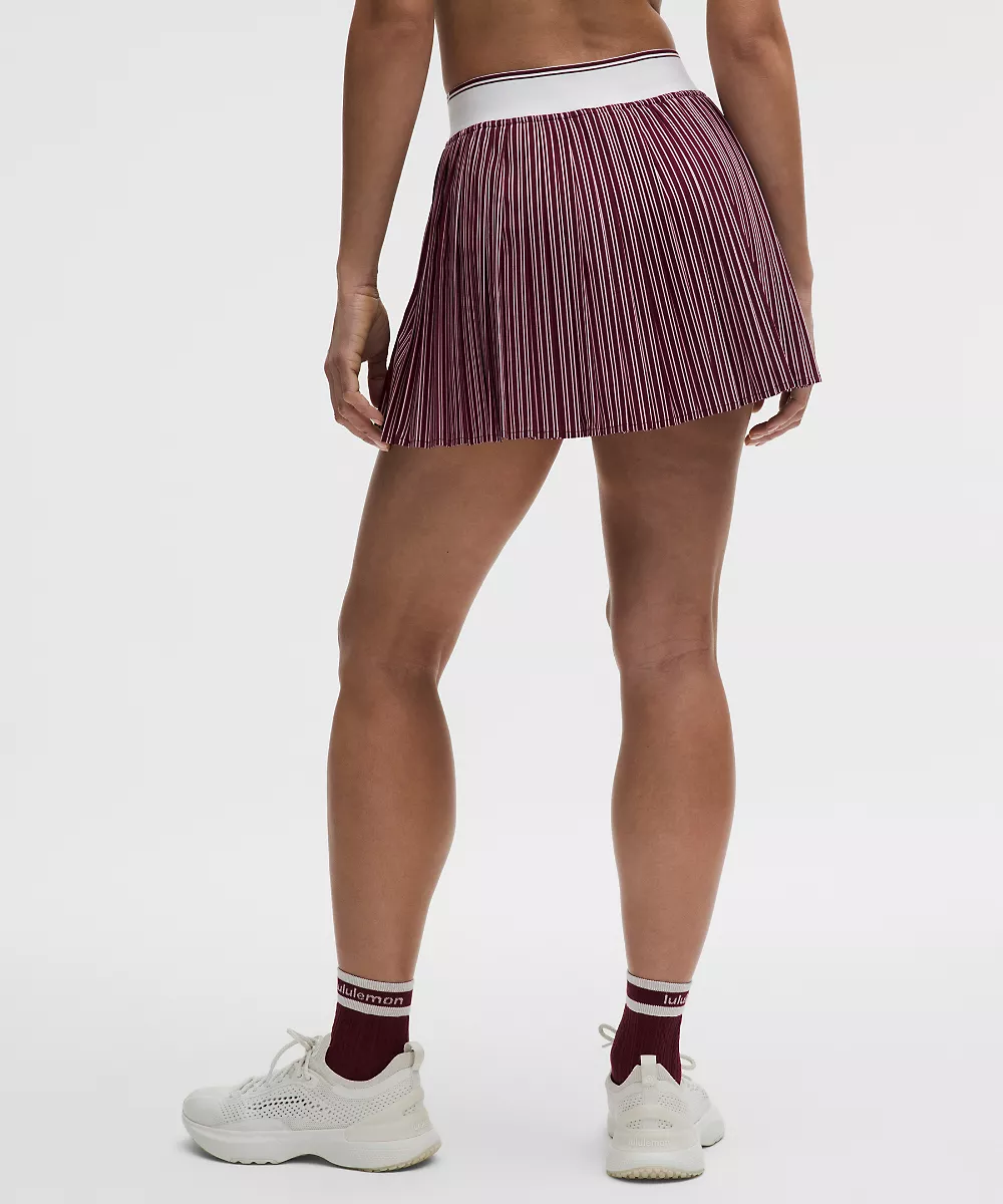 Jupe de tennis à plis fins taille haute — Twice Stripe Vertical Burgundy Bay White/Burgundy Bay, view 3