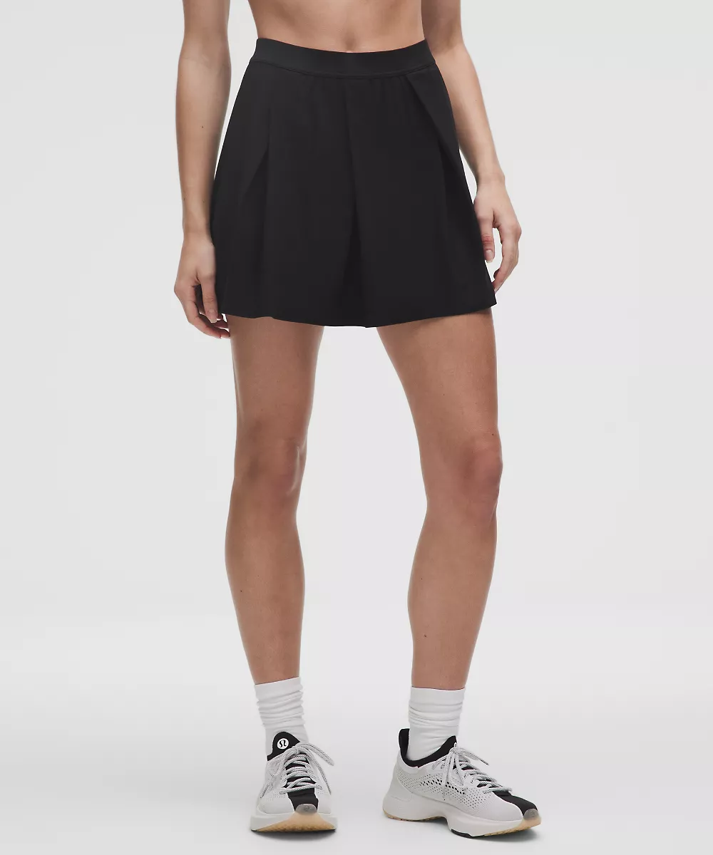 Jupe de tennis taille haute à plis inclinés — Black, view 2