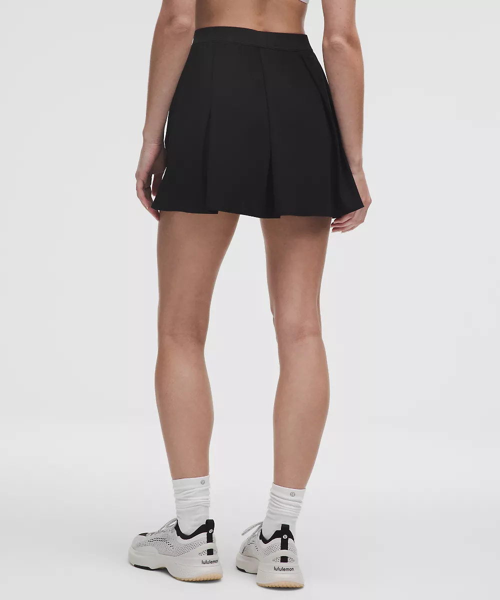 Jupe de tennis taille haute à plis inclinés — Black, view 3