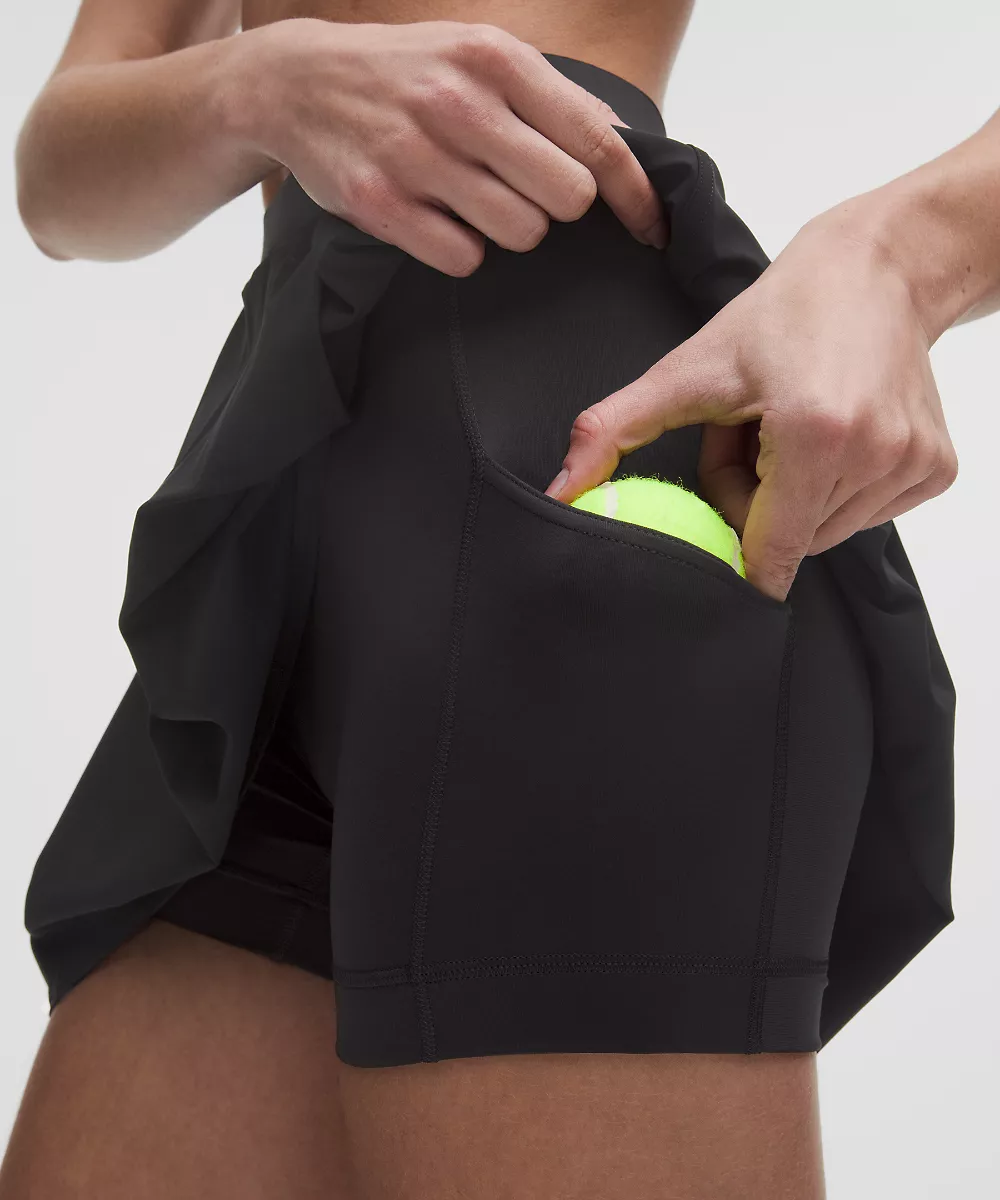 Jupe de tennis taille haute à plis inclinés — Black, view 4