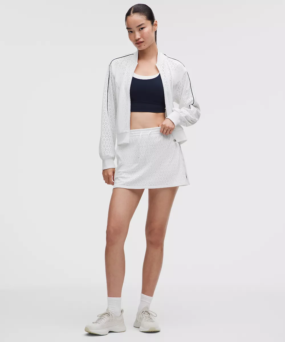 Jupe de tennis taille haute Ace Advantage en maille tricotée — White/Club Blue, view 1