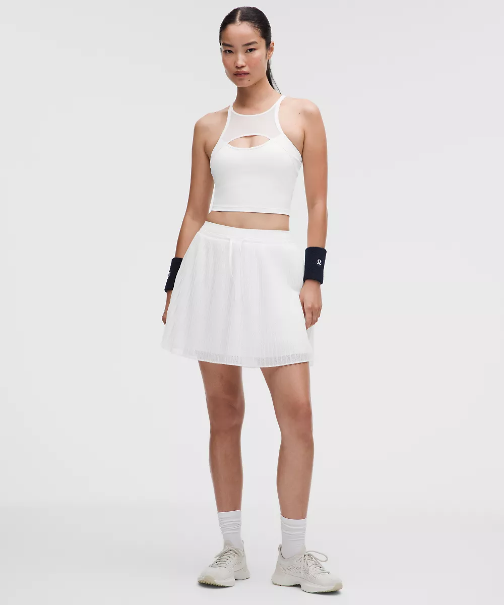 Jupe de tennis taille haute plissée Ace Advantage *Long — White/White, view 1