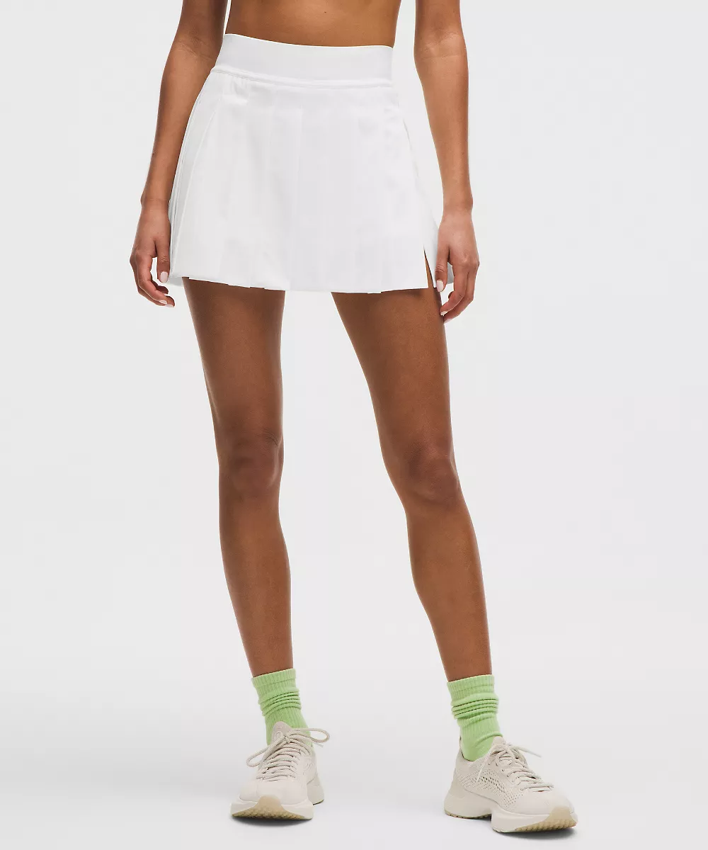 Jupe de tennis taille mi-haute à pli Peek-A-Boo — White/White, view 4