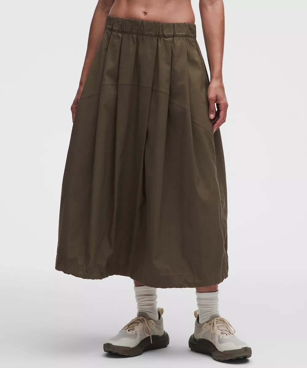 LuluLinen jupe longue à ourlet ajustable — Olive Brown, view 2