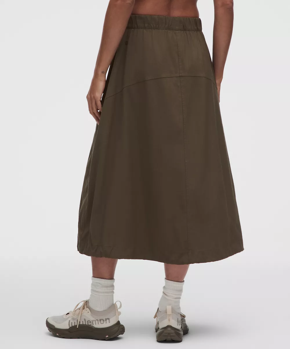 LuluLinen jupe longue à ourlet ajustable — Olive Brown, view 3