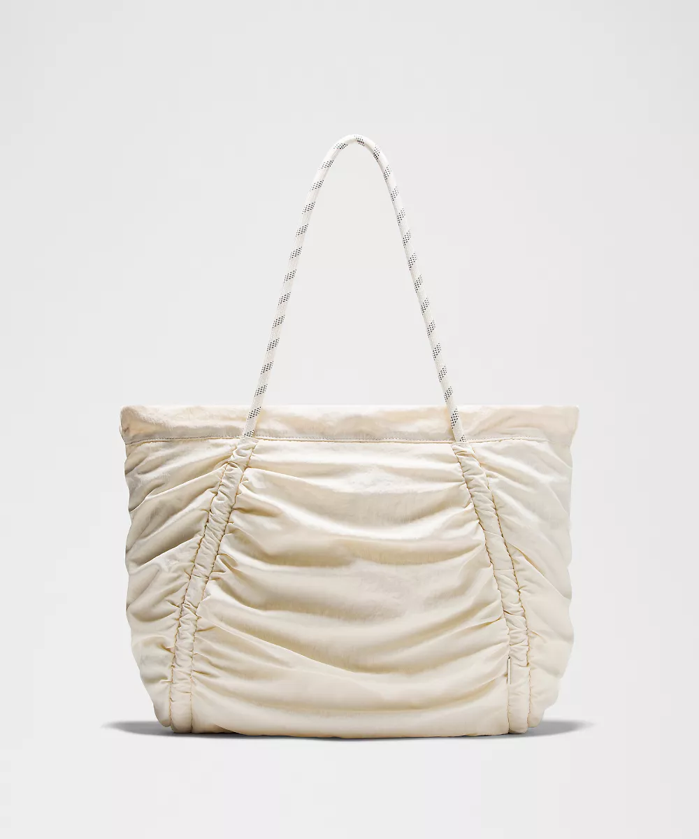 Cabas froncé 24L — Light Ivory/Silver, view 3