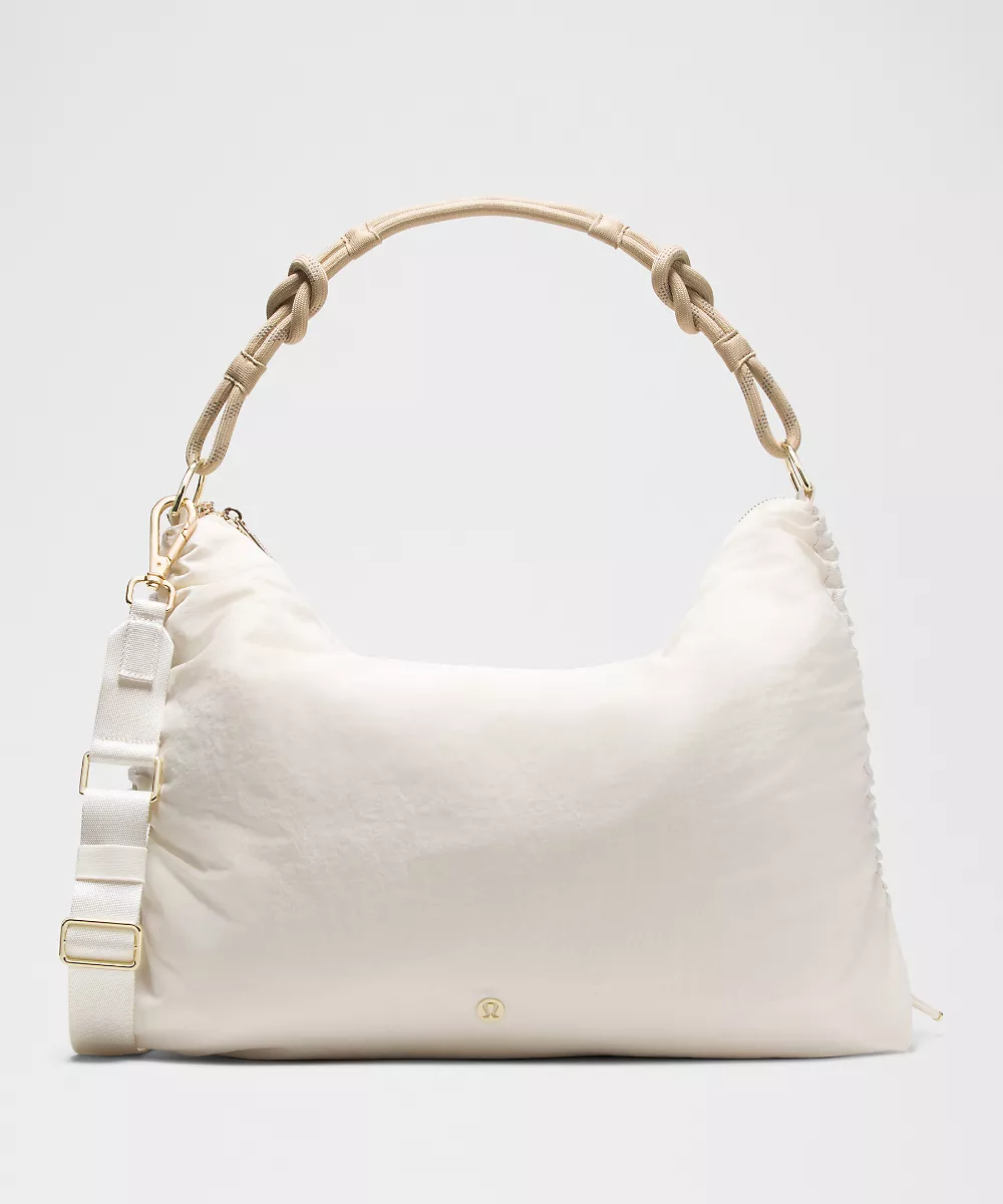 Sac bandoulière convertible froncé *Large 16L — Light Ivory/Wacky Khaki/Gold, view 2