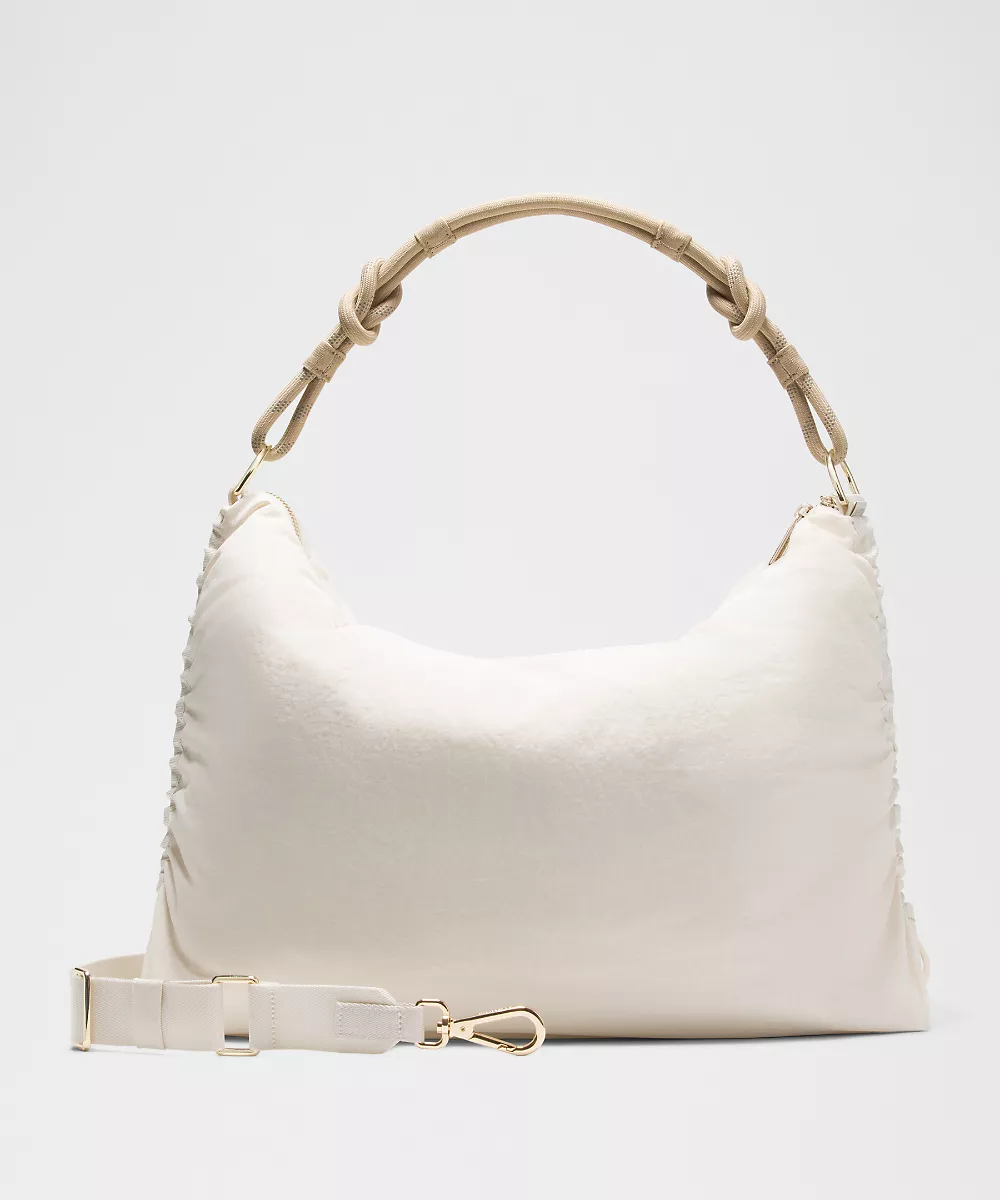 Sac bandoulière convertible froncé *Large 16L — Light Ivory/Wacky Khaki/Gold, view 3