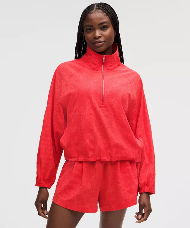 Demi-zip col cheminée WovenAir en seersucker